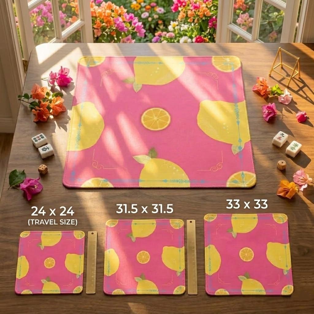 Lemon and Orange Mahjong Mat | Pink Lemon Orange Slices Design | Mahjong Mat Available in Multiple Sizes