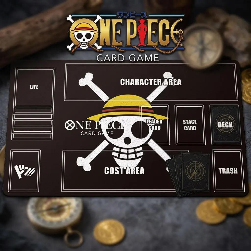 One Piece Card Game Playmat | Straw Hat Crew Jolly Roger TCG Mat with Zones | Luffy Anime Gaming Mat | Stitched Edge TCG Accessory