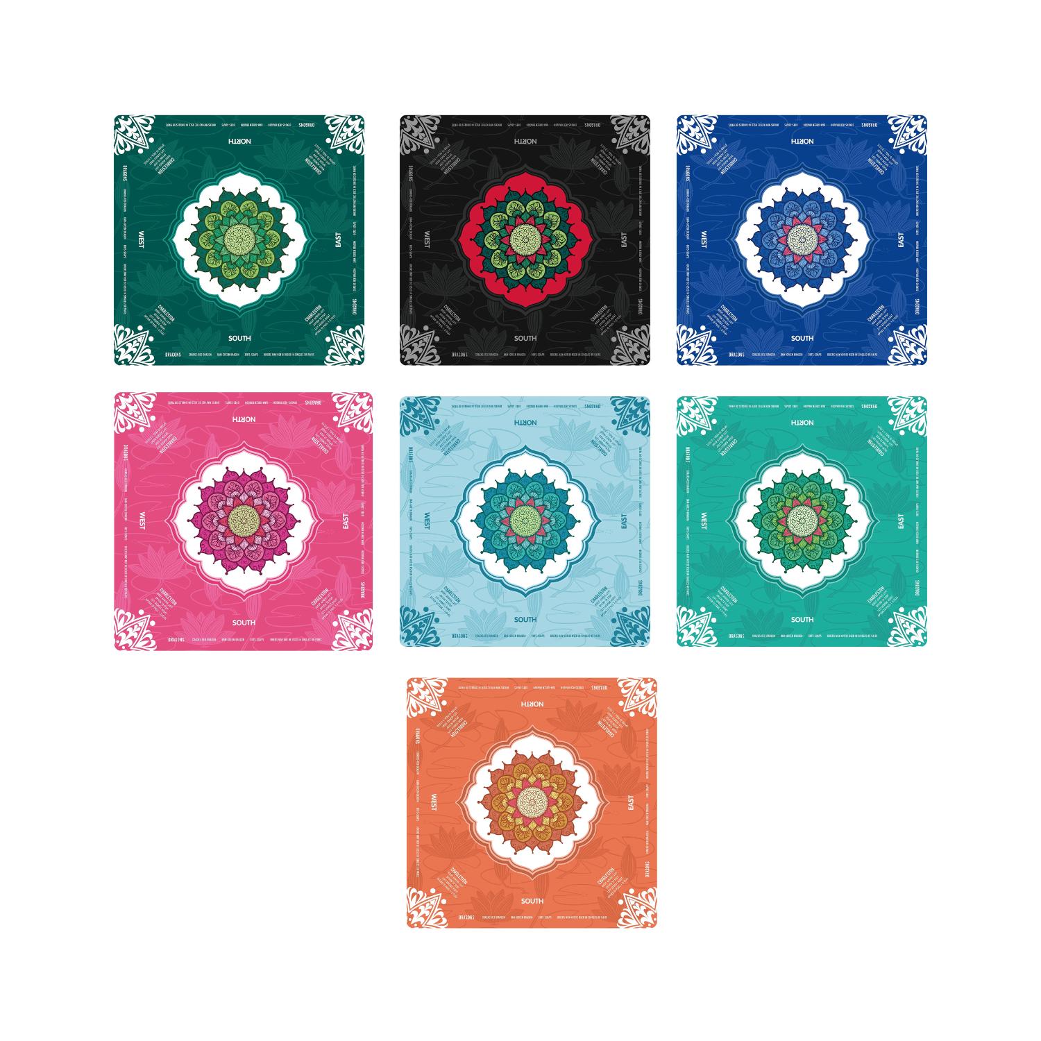 Lotus Flower Mandala Mahjong Mat with Instructions, NMJL Play Mat with Charleston Rules, Mahjong Accessories