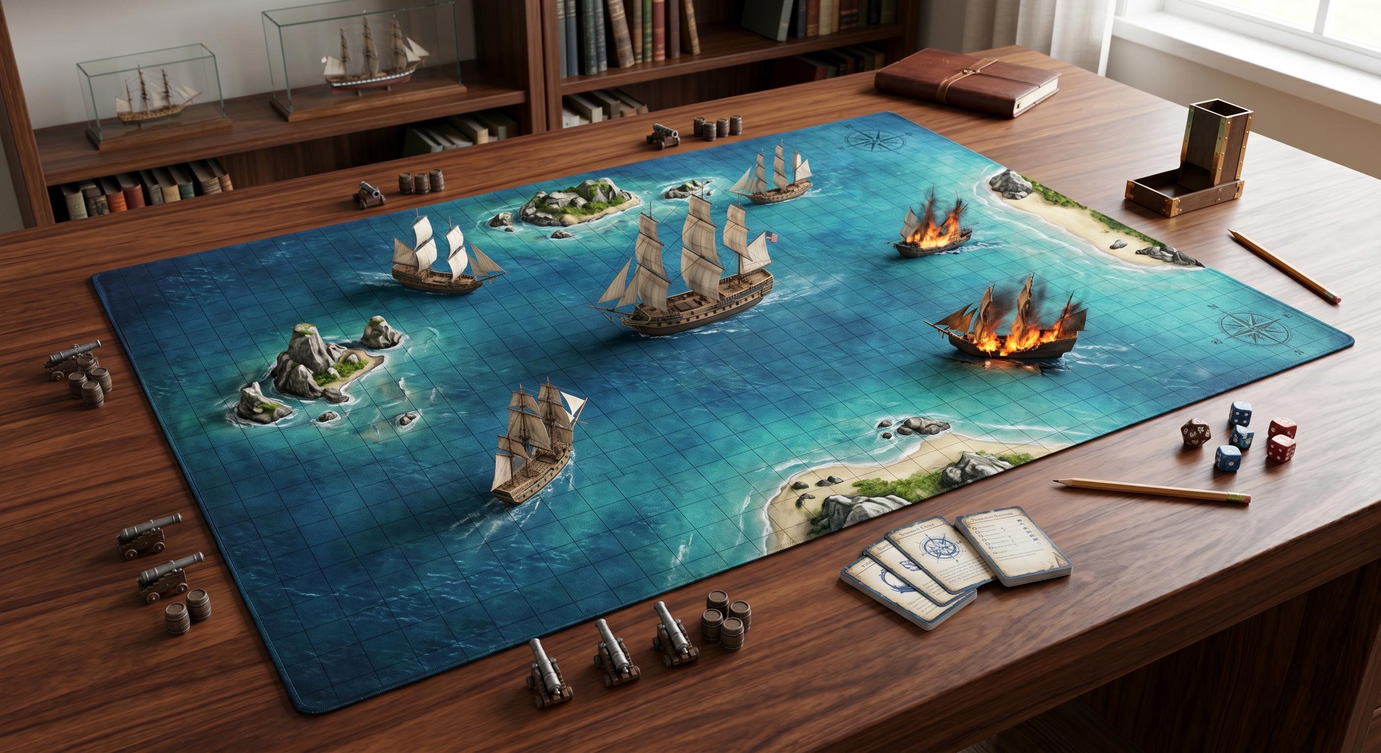Naval Battle TTRPG Playmat - 24"x24" Tactical Grid Map for D&D - Available in Bigger Sizes