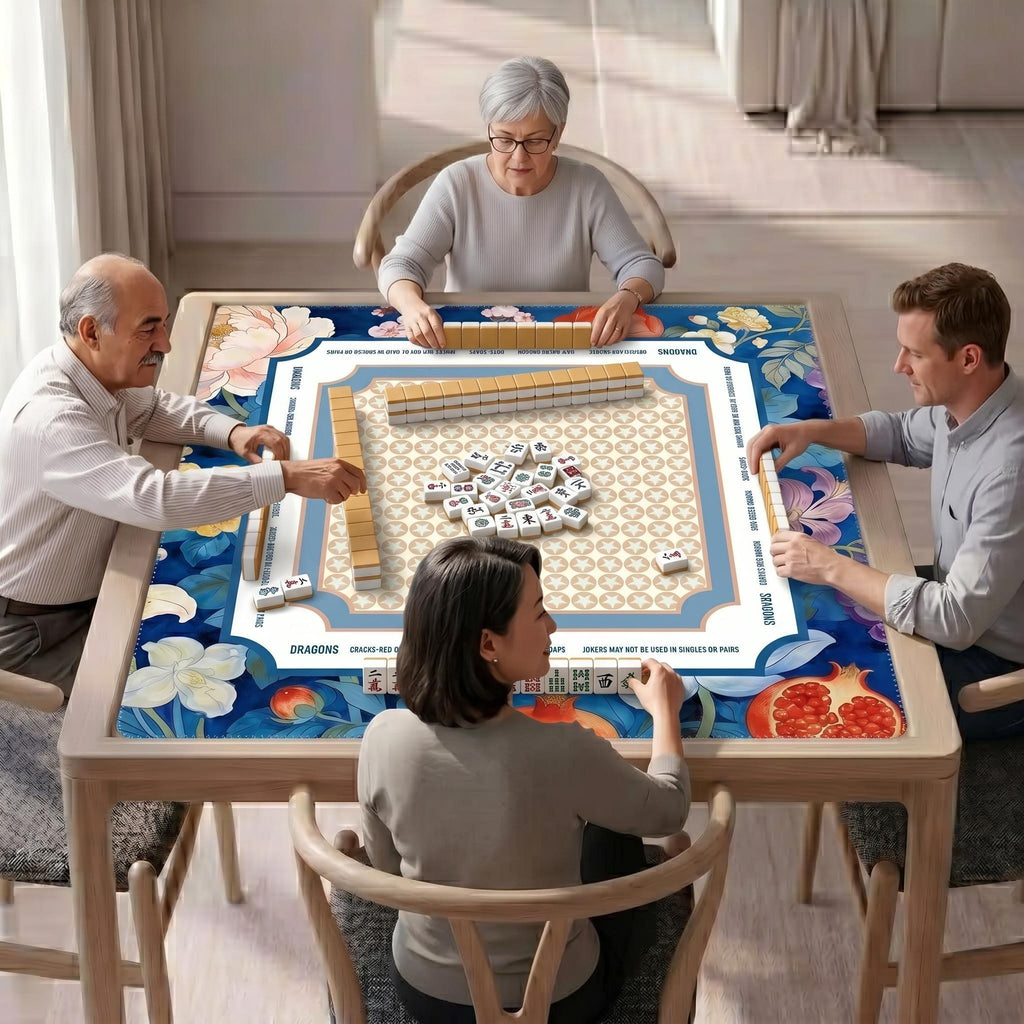 Blue Floral Botanical Mahjong Playmat