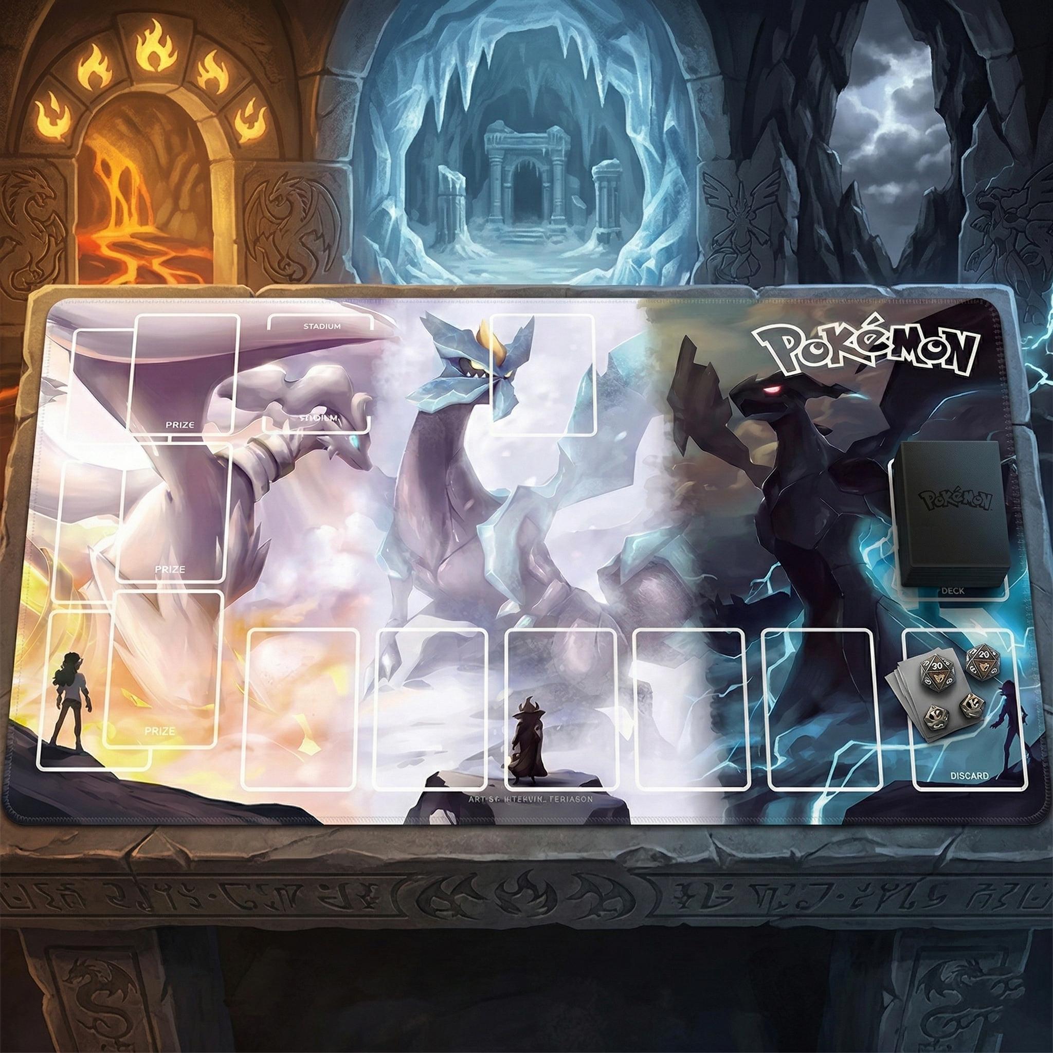 Pokemon Playmat | PTCG Card Game Mat | Reshiram Kyurem Zekrom Pokemon Playmat | 24x14" inches