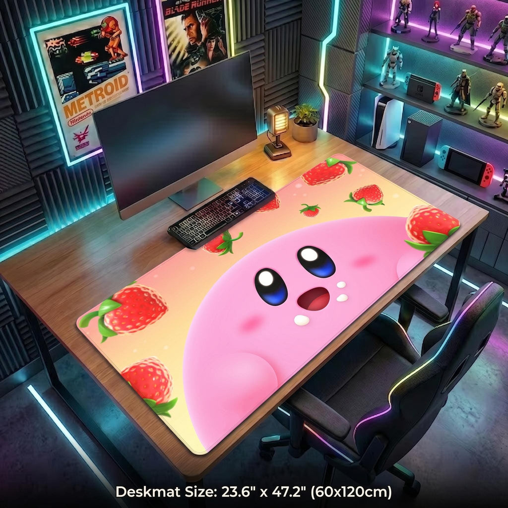 Kirby Pink Strawberry Gaming Desk Mat | Pink Mousepad
