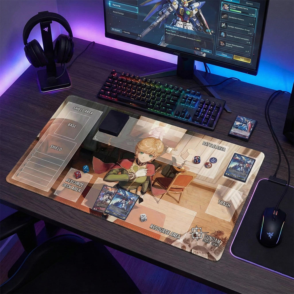 Gundam Card Game Playmat Audrey Burne Mineva Lao Zabi – GCG TCG Desk Mat with Zones – 24x14 Pro Gaming Mat – Mobile Suit Gundam Unicorn Mat