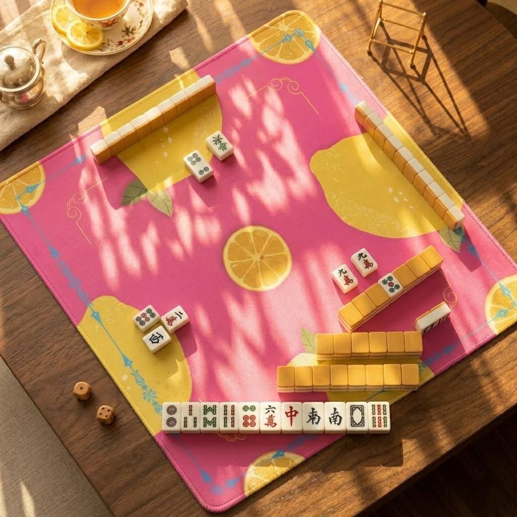 Lemon and Orange Mahjong Mat | Pink Lemon Orange Slices Design | Mahjong Mat Available in Multiple Sizes
