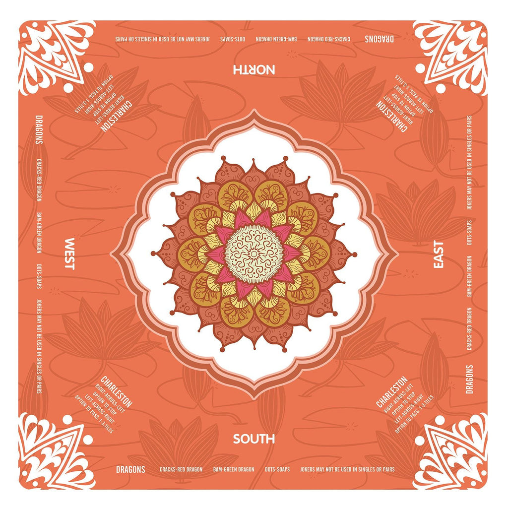 Lotus Flower Mandala Mahjong Mat with Instructions, NMJL Play Mat with Charleston Rules, Mahjong Accessories