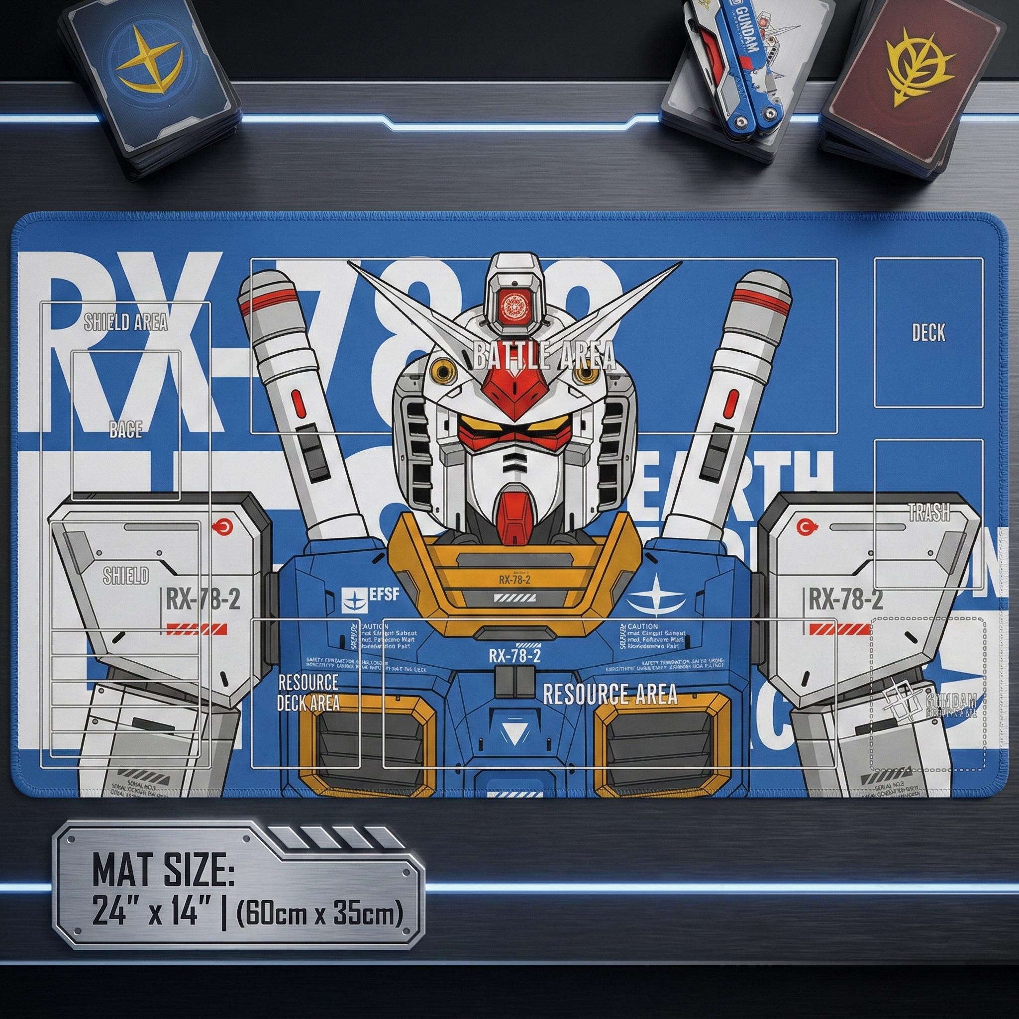 Gundam TCG Playmat with Zones, Anime Desk Mat, RX-78-2 Mobile Suit Card Game Mat, Stitched Edge Gaming Mouse Pad, Mecha Gamer Gift 24x14
