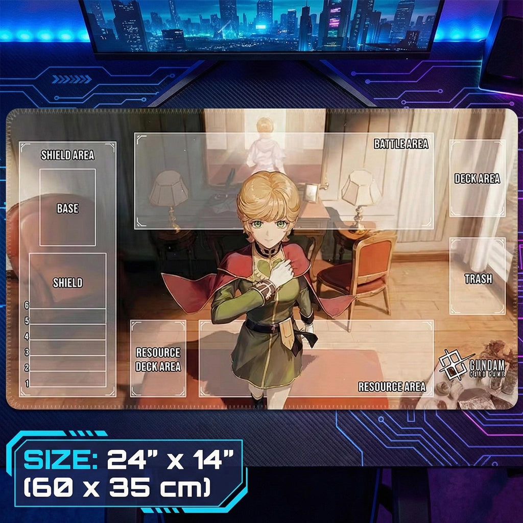 Gundam Card Game Playmat Audrey Burne Mineva Lao Zabi – GCG TCG Desk Mat with Zones – 24x14 Pro Gaming Mat – Mobile Suit Gundam Unicorn Mat