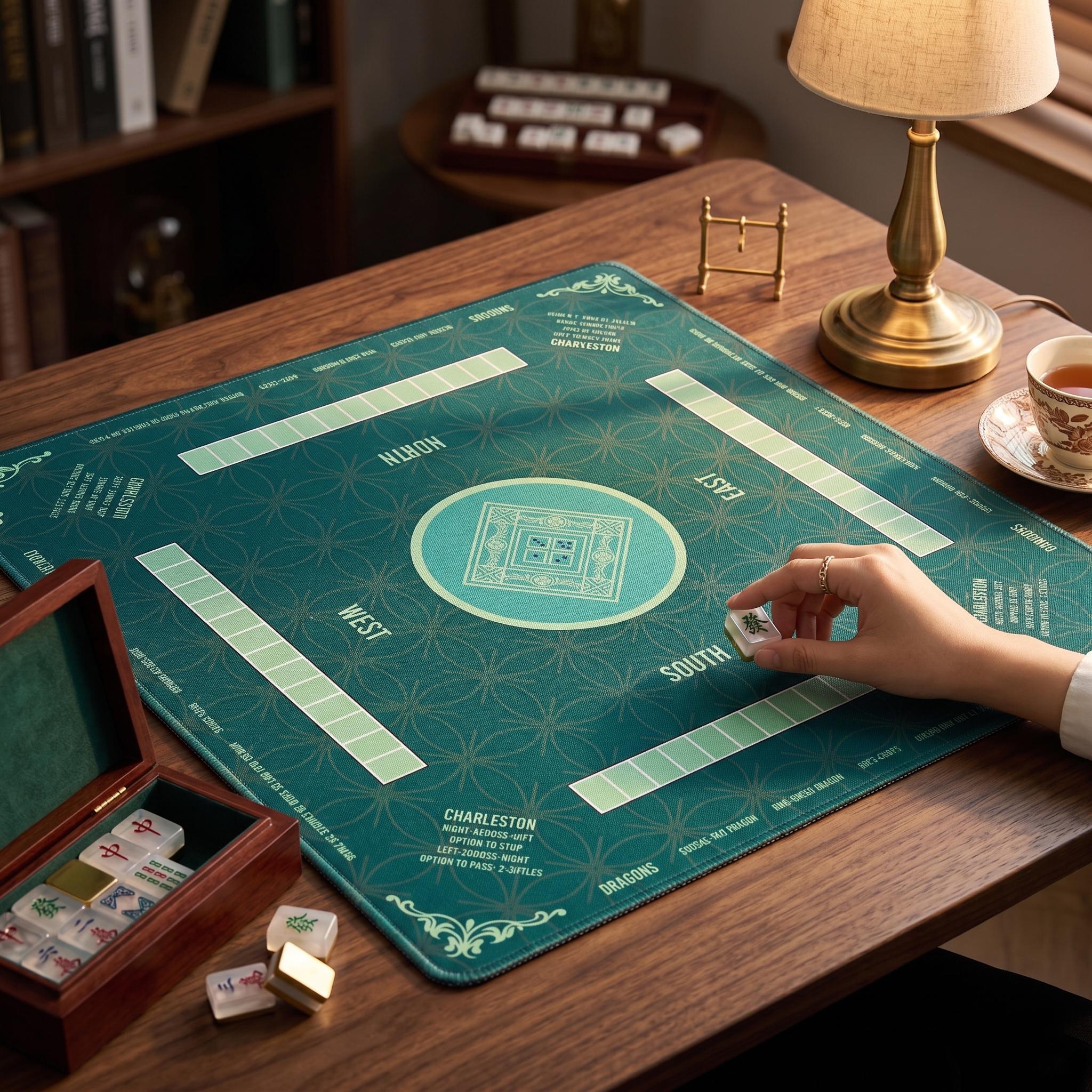Mahjong Mat Square Playmat - Non-Slip Gaming Mat for Players, Clubs, and Gift for Mahjong Lovers