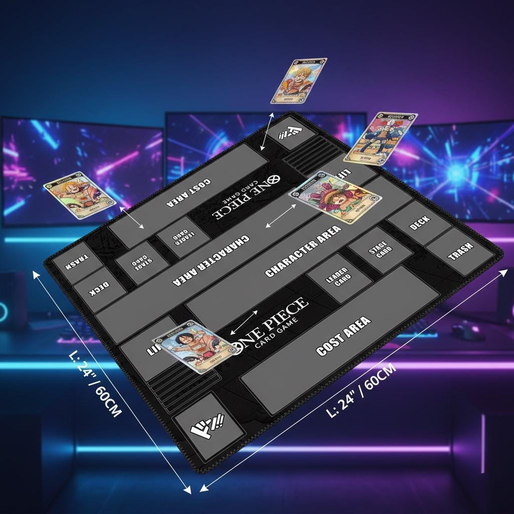 Two Player One Piece Playmat | 2 Player OPCG Battle Mat | Double Duel Layout Mat | 24 x 24"