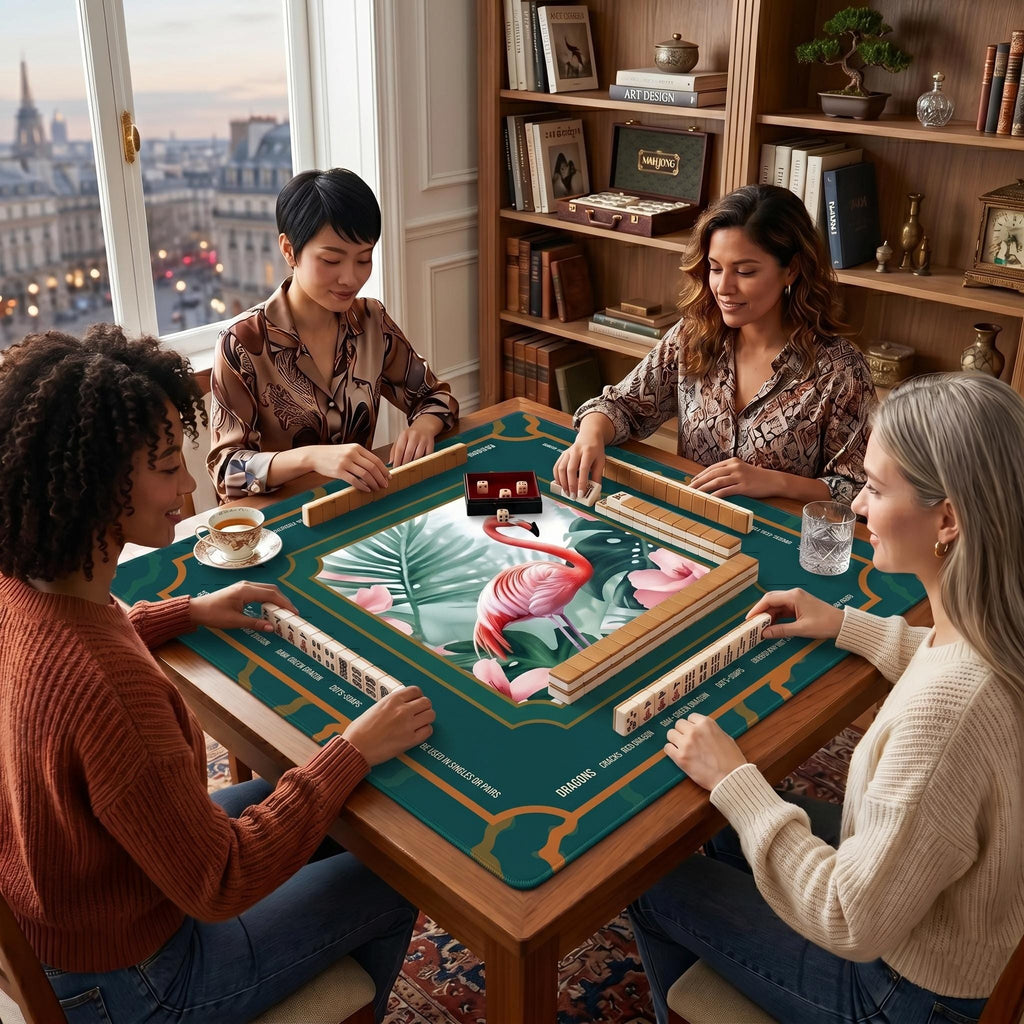 Tropical Botanical Flamingo Border Mahjong Mat