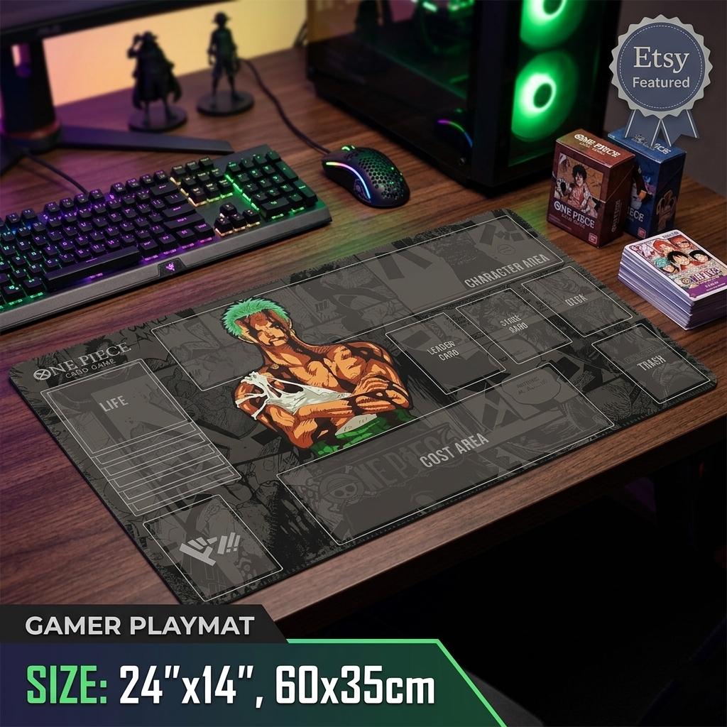 One Piece Card Game Playmat - Roronoa Zoro Nothing Happened Manga Style TCG Play Mat - Anime Trading Card Game Desk Mat & Mousepad