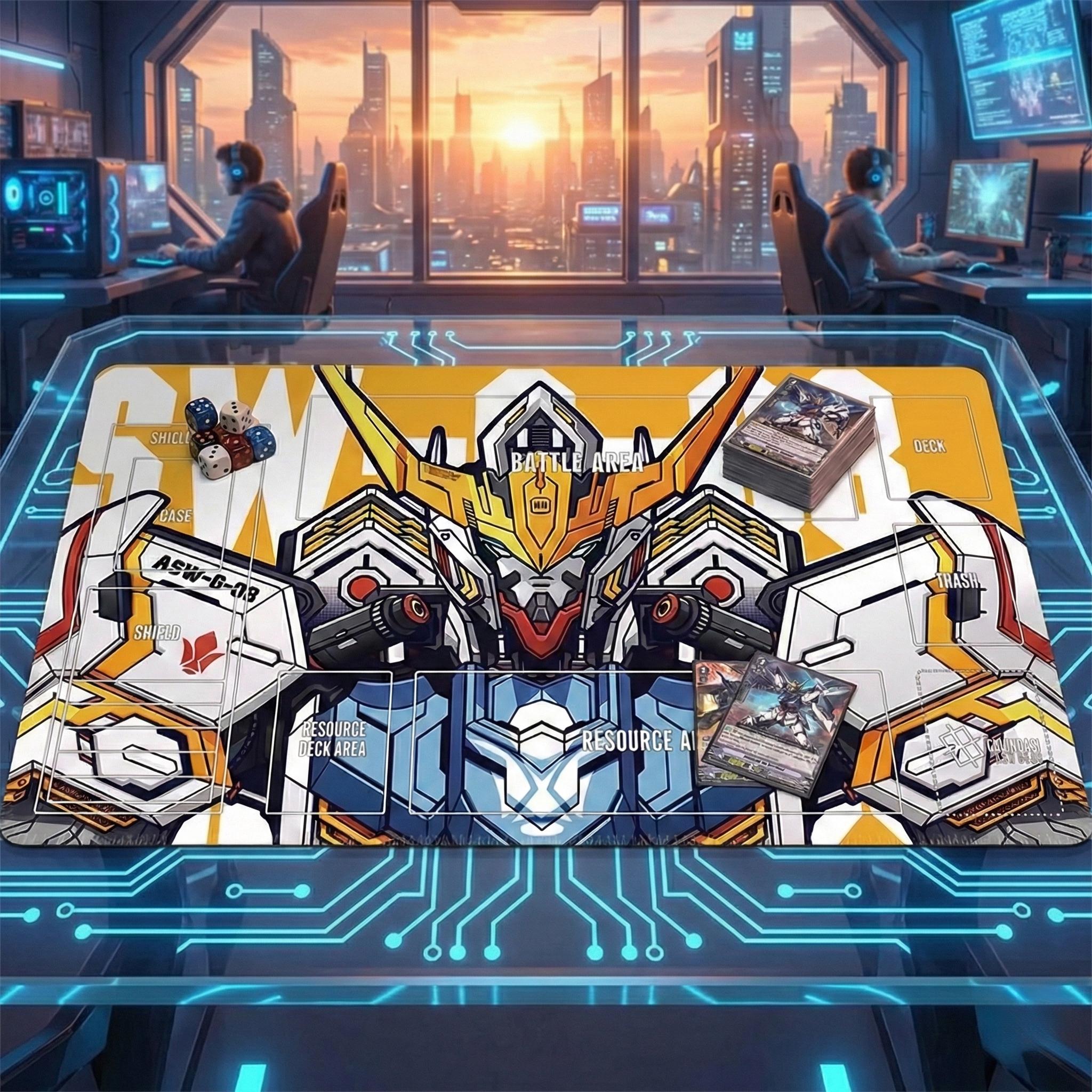 Gundam Card Game Playmat with Zones, Barbatos Mecha Desk Mat, 24x14 Anime Gaming Mouse Pad, TCG Board Game Mat, Gift for Gamers