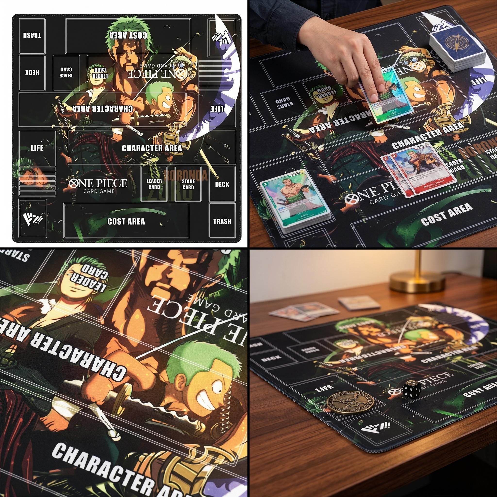 Roronoa Zoro 2 Player Playmat - One Piece Card Game Mat - OPCG TCG Custom Play Mat - Two Person Desk Mat - Anime Card Game Accessories