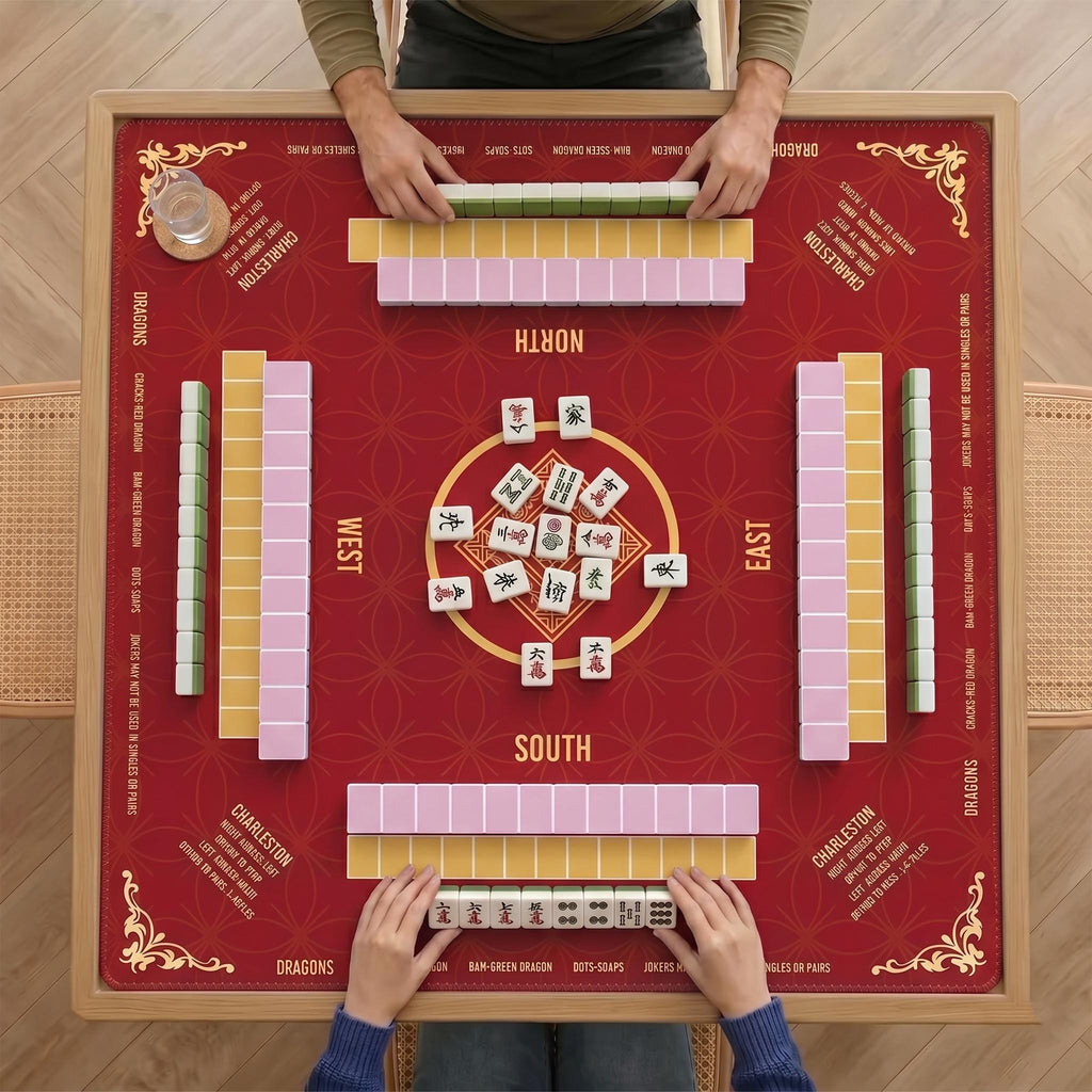 Elegant Red & Gold Mahjong Mat