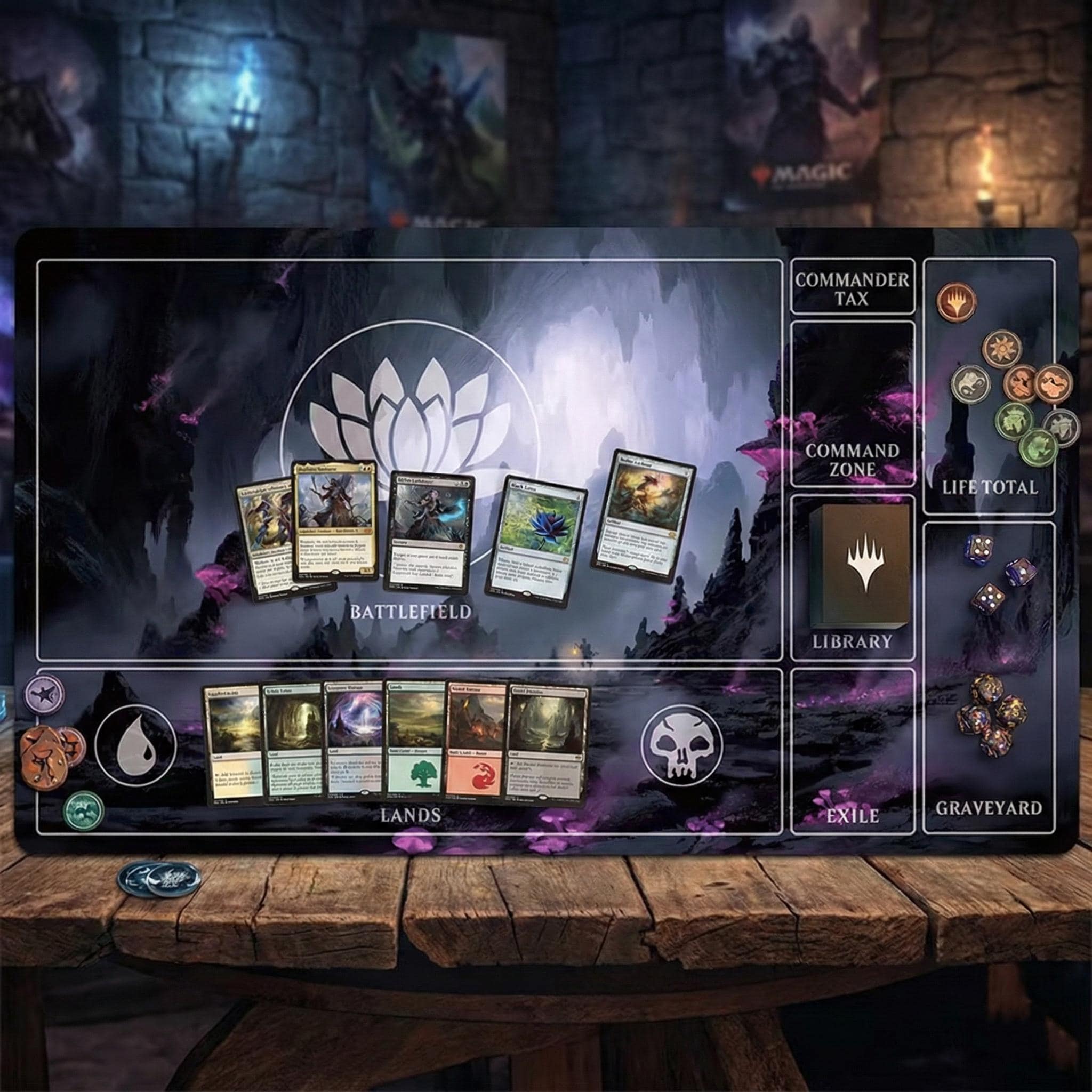 Magic The Gathering Playmat | MTG Commander EDH Playmat | Custom TCG Gaming Mat with Stitched Edges | Card Game Desk Mat | 24x14 Playmat
