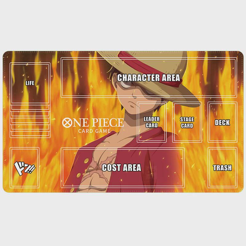 One Piece TCG Playmat with Card Zones, Fiery Luffy Custom Desk Mat, Anime TCG Play Mat for One Piece Card Game, Anime Gift for Gamers