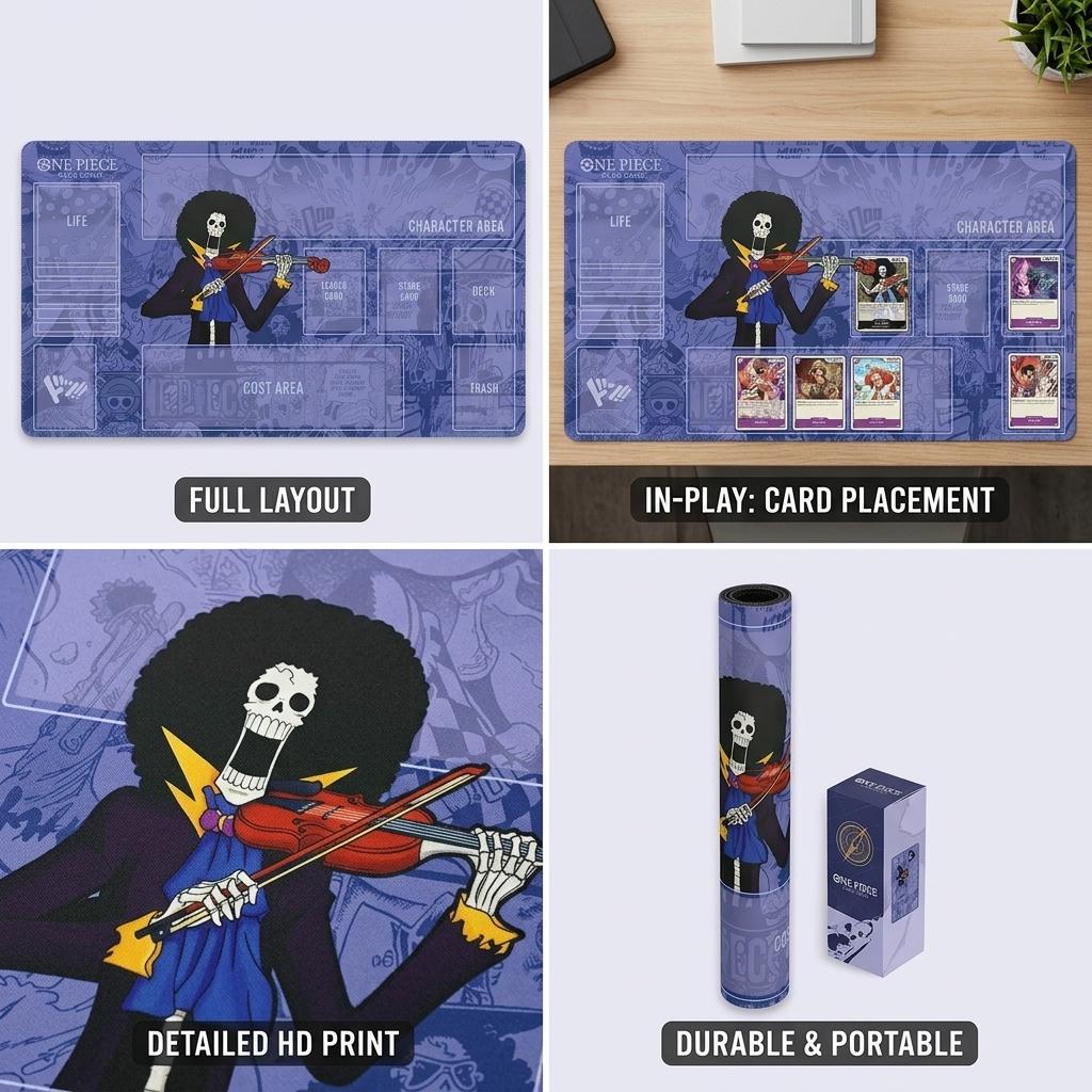 One Piece Card Game Playmat Brook skeleton musician | Custom TCG Desk Mat with Card Zones | Anime TCG Play Mat, Straw Hat Crew, Luffy Gift