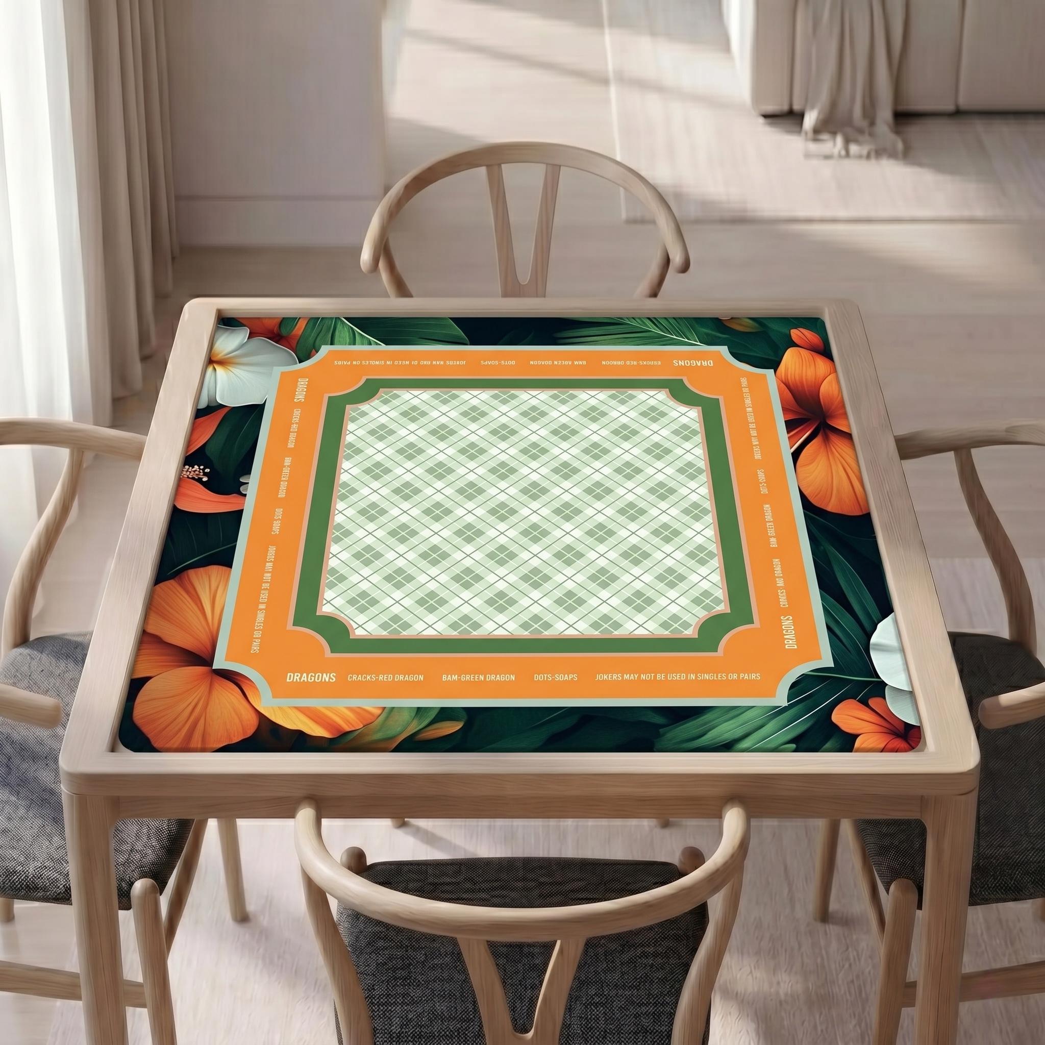 Mahjong Mat Tropical Botanical Plaid Center