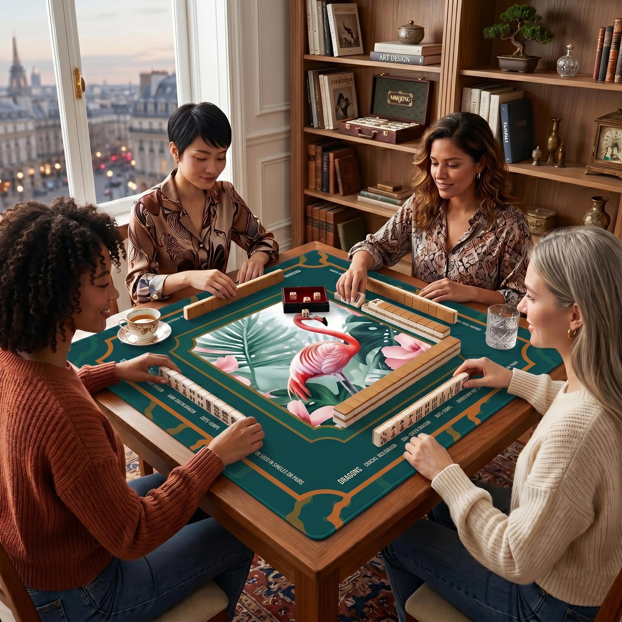 Tropical Botanical Flamingo Mahjong Mat