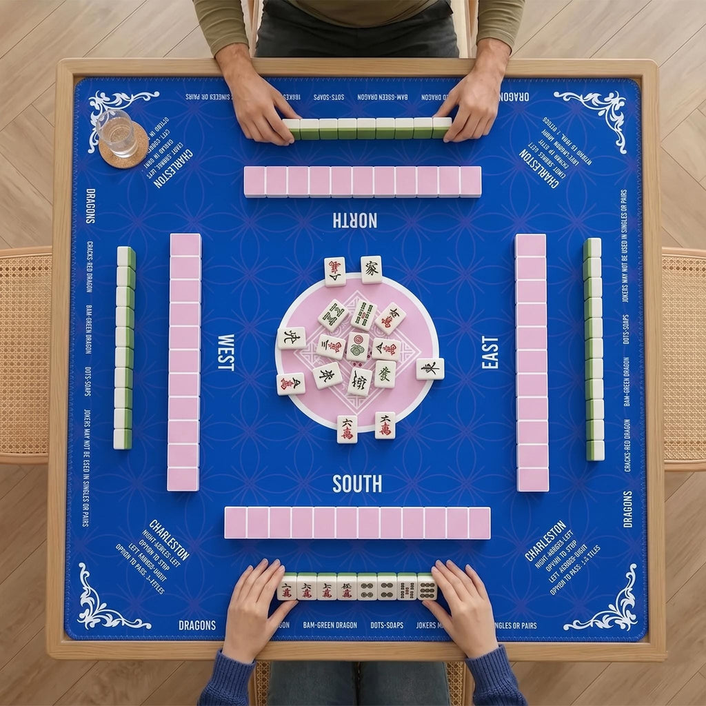 Modern Navy Blue Mahjong Mat with Charleston Rules