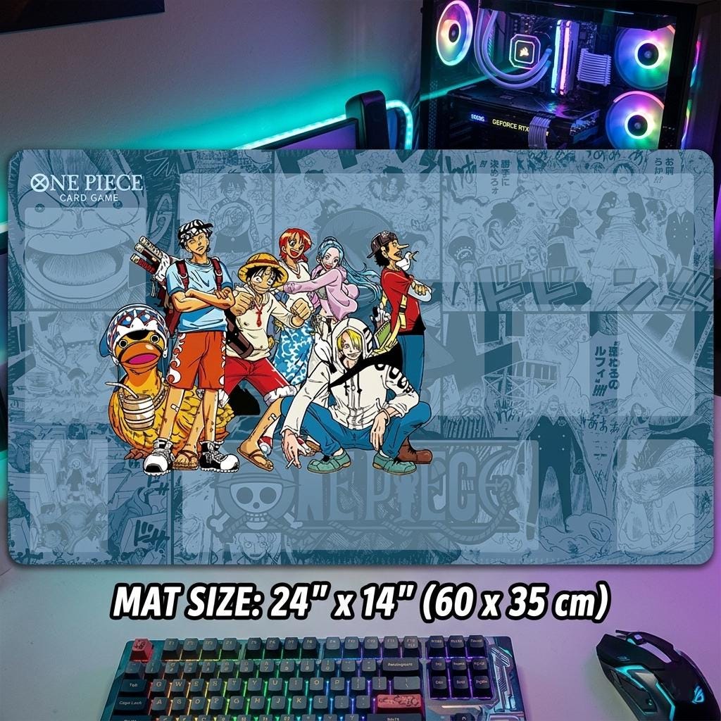 One Piece TCG Playmat with Zones, Custom Anime Card Game Mat, Straw Hat Crew Gaming Desk Mat, Monkey D Luffy Zoro Sanji TCG Playmat, Gift