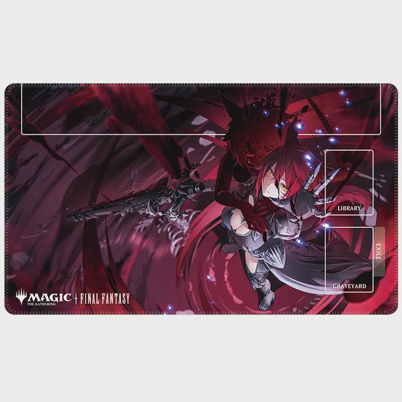 Crimson Anime Warrior MTG Playmat | Final Fantasy Style, Zones | 24 x 14 in