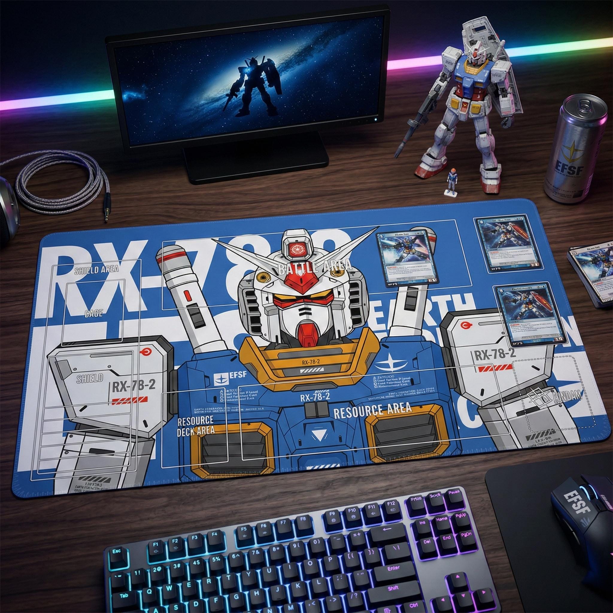 Gundam TCG Playmat with Zones, Anime Desk Mat, RX-78-2 Mobile Suit Card Game Mat, Stitched Edge Gaming Mouse Pad, Mecha Gamer Gift 24x14