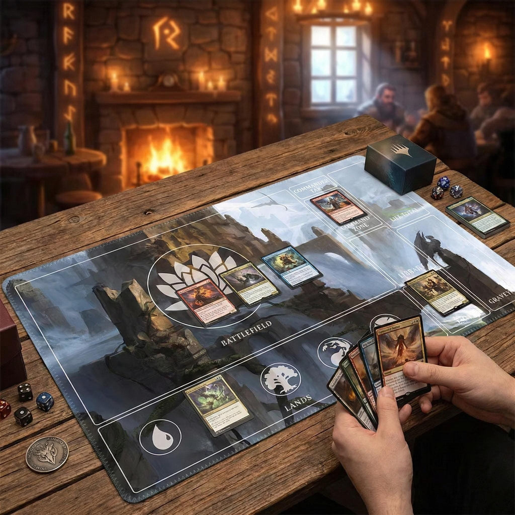 MTG Commander Playmat with Zones | Lotus Fantasy Art Magic the Gathering Mat | EDH Game Pad 24 x 14" | Gamer Desk Mat Gift