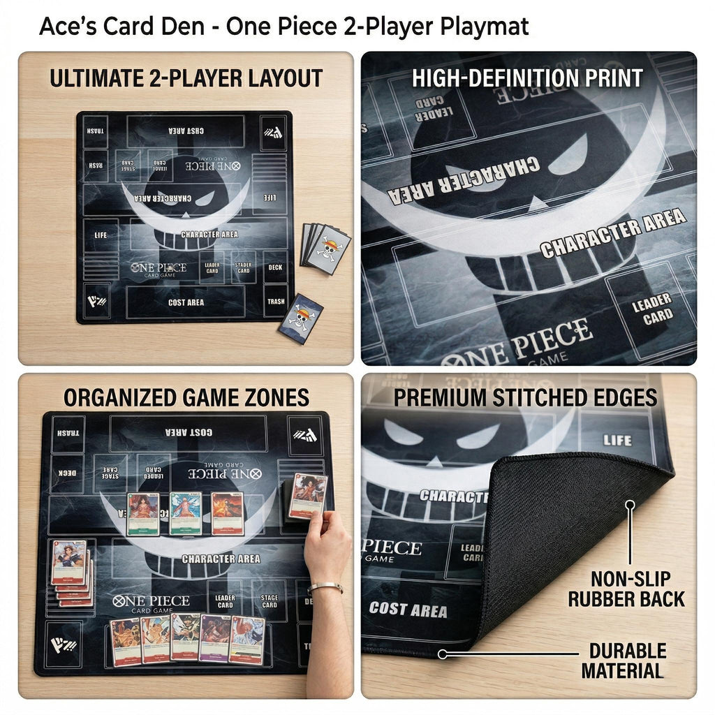 One Piece Card Game 2 Player Playmat - Edward Newgate OPCG TCG Mat with Zones - Custom Anime Gaming Desk Mat - One Piece TCG Accessory