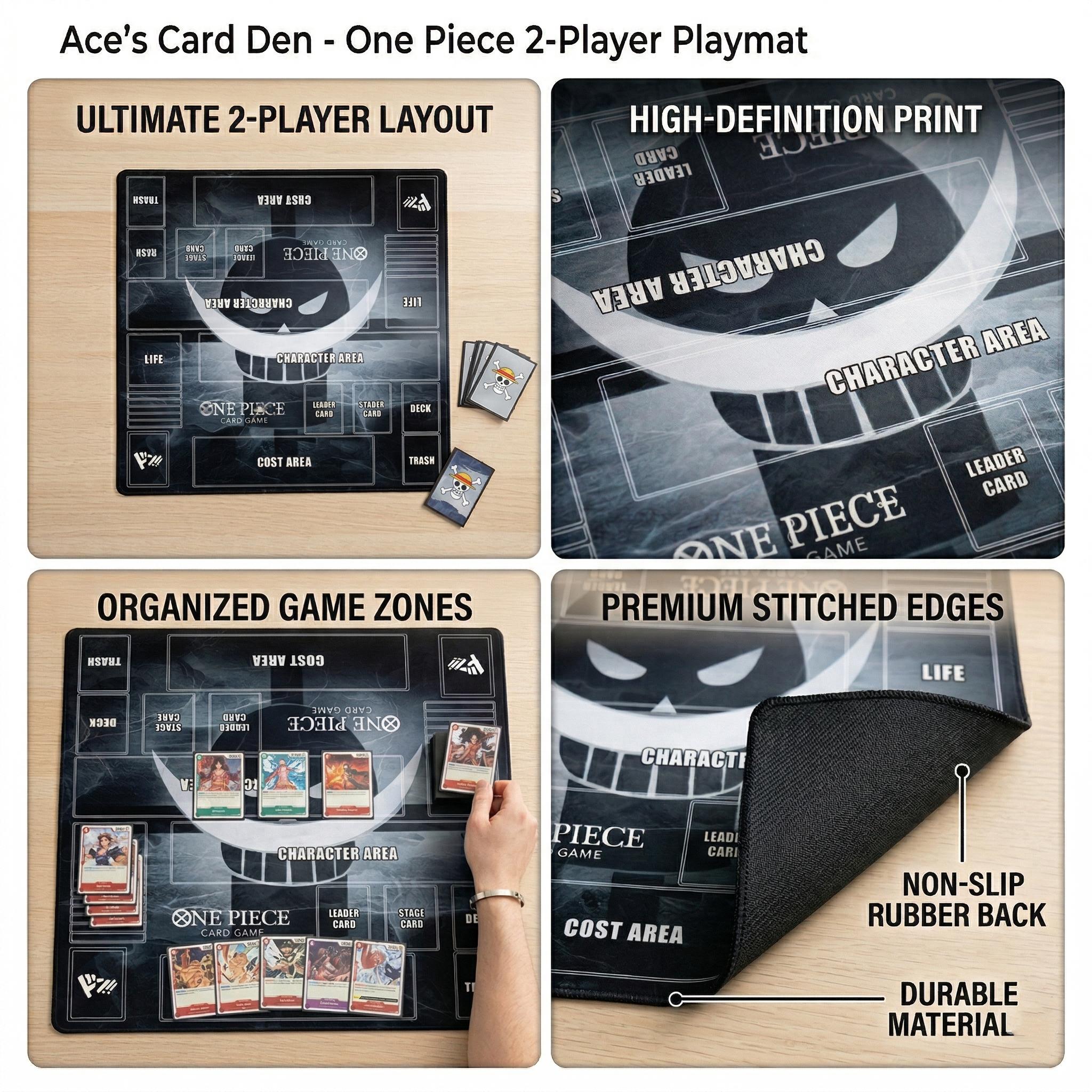 One Piece Card Game 2 Player Playmat - Edward Newgate OPCG TCG Mat with Zones - Custom Anime Gaming Desk Mat - One Piece TCG Accessory