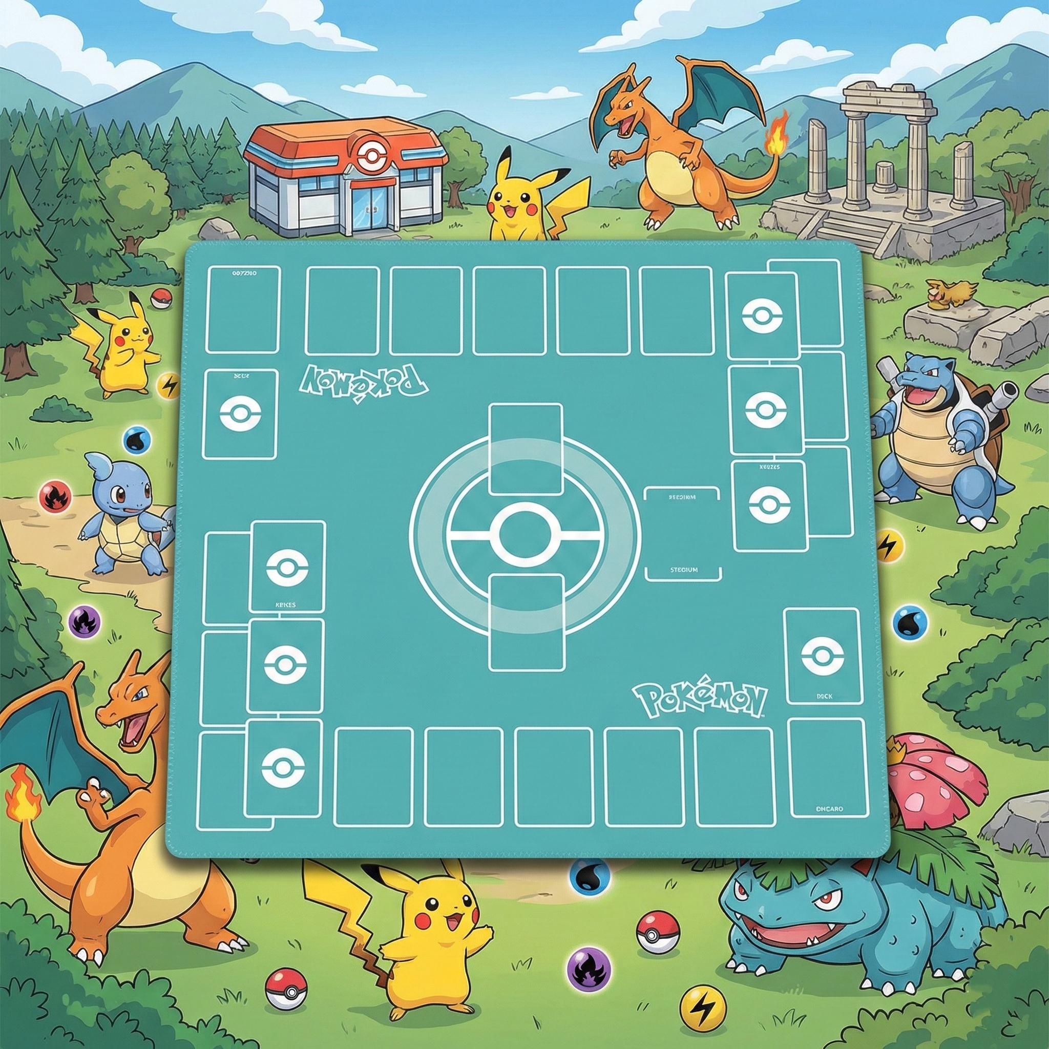 Duo Pokemon Playmat | 2 Player TCG Battle Mat | Double Field Resource & Battle Zones | Two-Player Layout | 24 x 24 inches