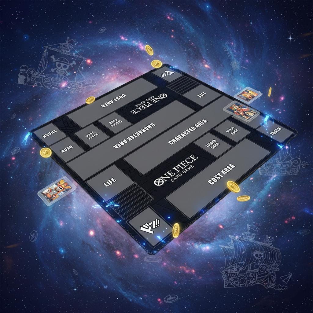 Two Player One Piece Playmat | 2 Player OPCG Battle Mat | Double Duel Layout Mat | 24 x 24"