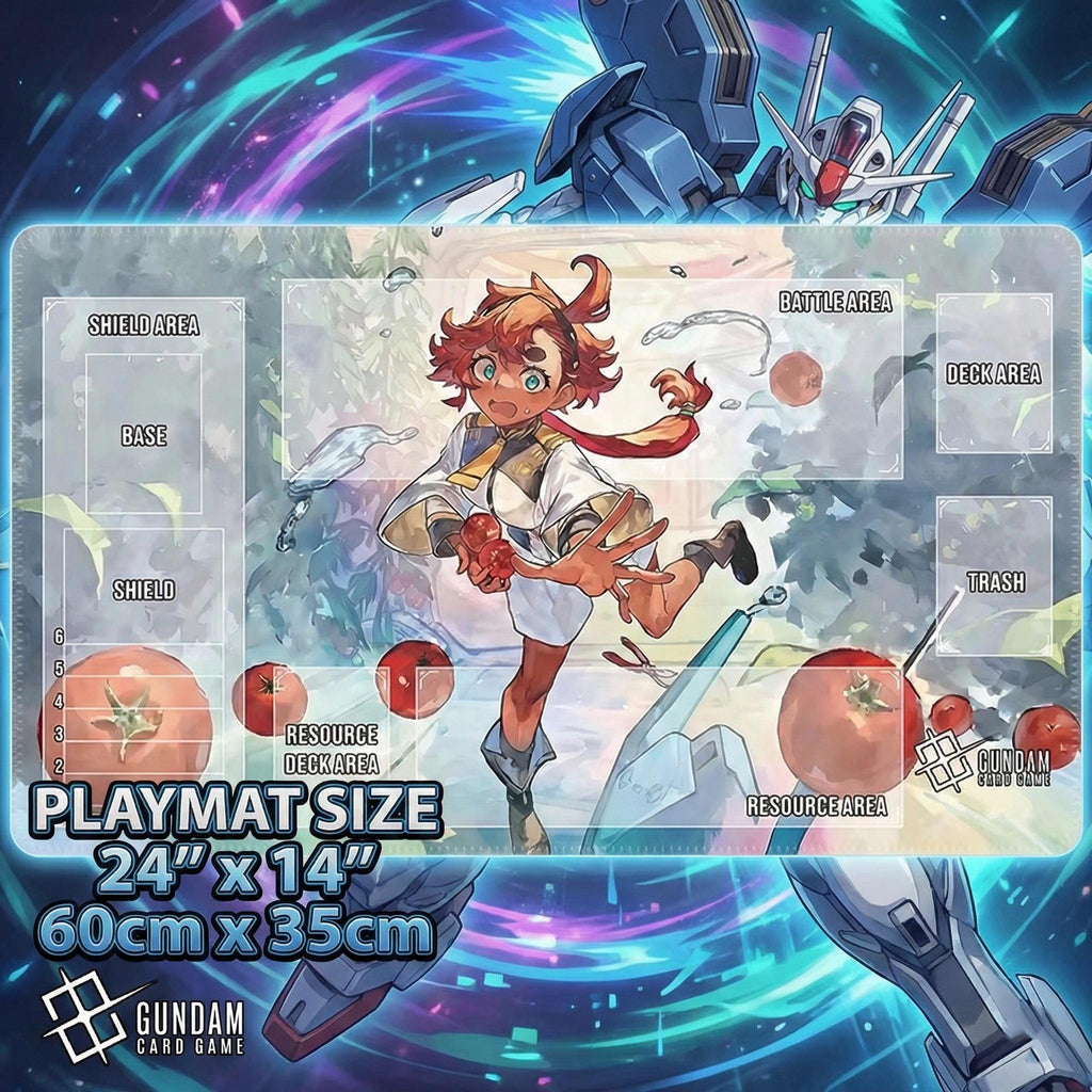 Gundam Card Game Playmat Suletta Mercury & Aerial–TCG Desk Mat with Zones – 24x14 Pro Gaming Mat–Custom Anime Card Mat Accessory