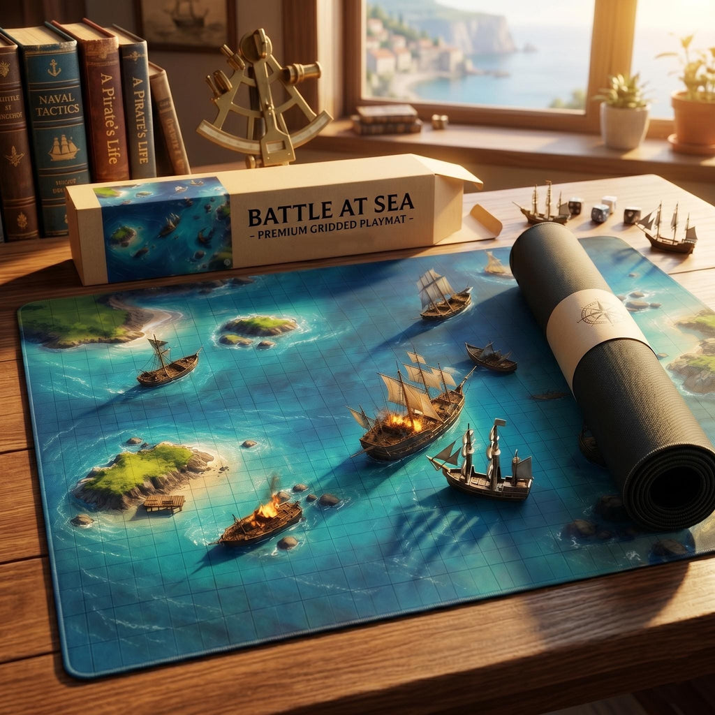 Naval Battle TTRPG Playmat - 24"x24" Tactical Grid Map for D&D - Available in Bigger Sizes