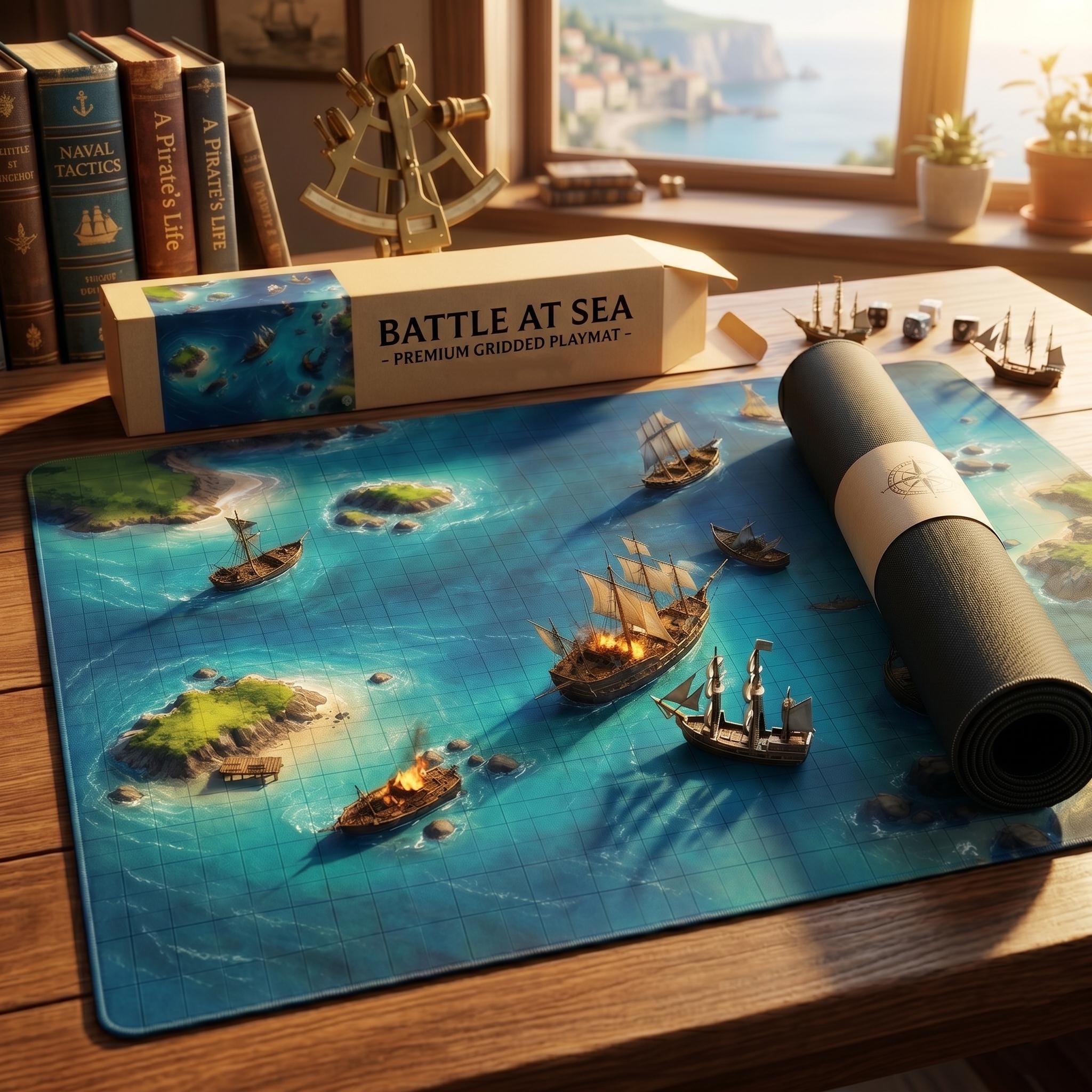 Naval Battle TTRPG Playmat - 24"x24" Tactical Grid Map for D&D - Available in Bigger Sizes