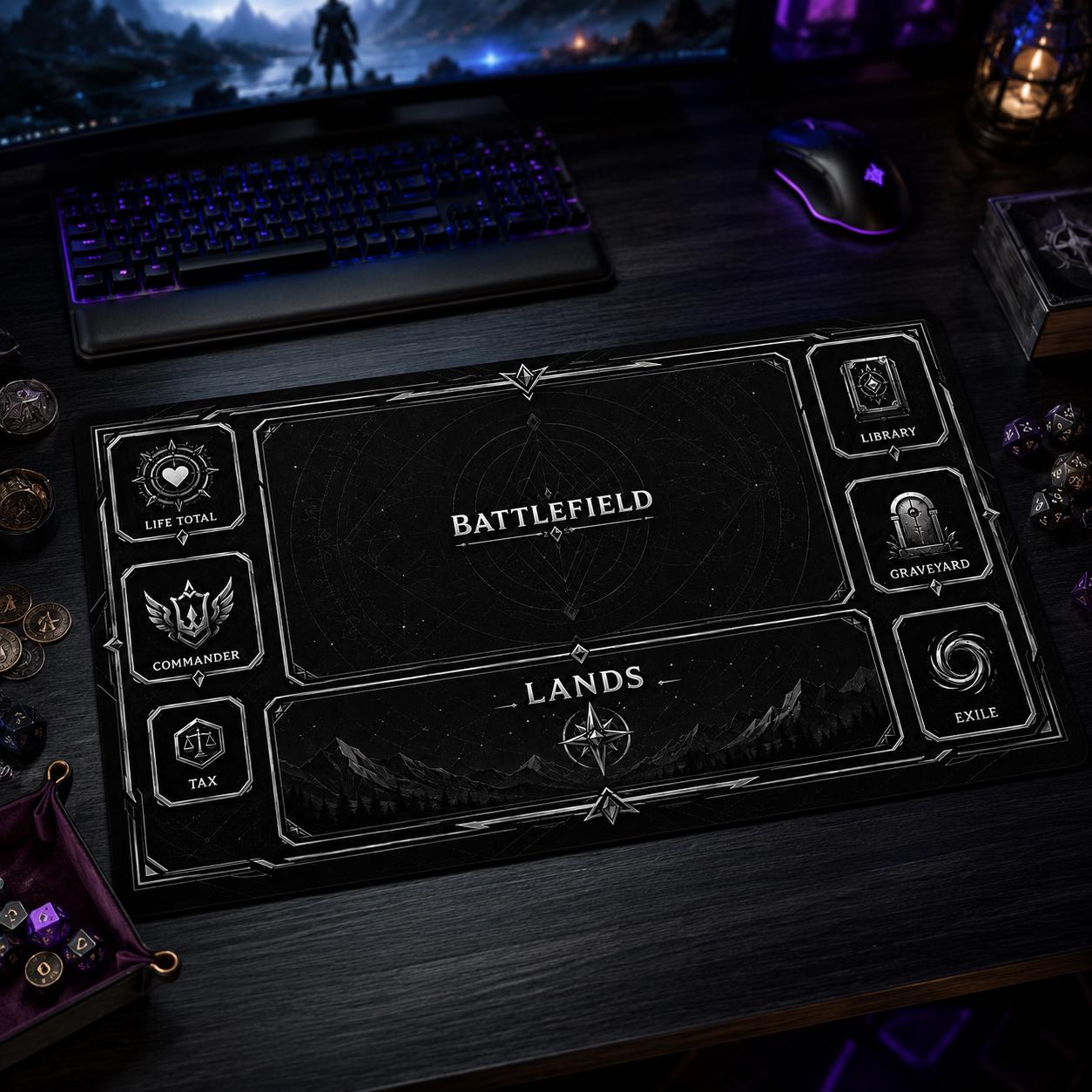 Commander Playmat with Zones – 24" x 14" MTG EDH Learning Mat, New Player Gift & Trading Card Game Accessory