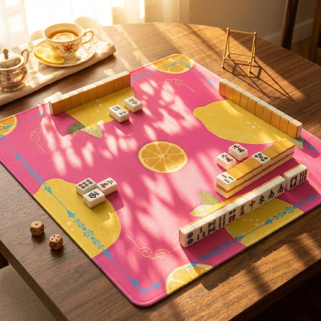 Lemon and Orange Mahjong Mat | Pink Lemon Orange Slices Design | Mahjong Mat Available in Multiple Sizes