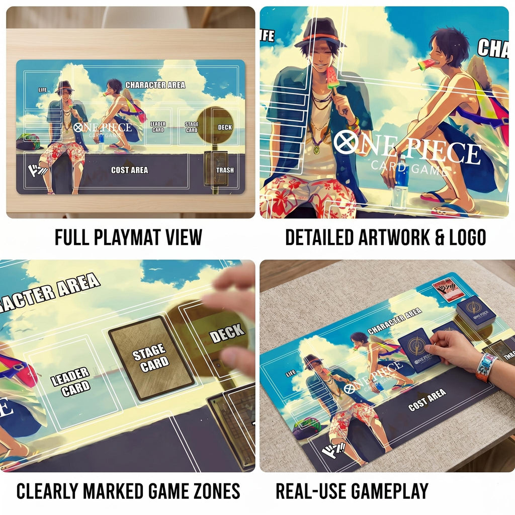 Luffy and Ace Summer Seaside Design One Piece Playmat