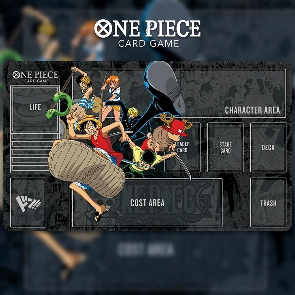 One Piece TCG Playmat with Card Zones | Straw Hat Crew Custom TCG Desk Mat | Luffy Zoro Sanji Nami Chopper Usopp Card Game Mat, Size 24x14