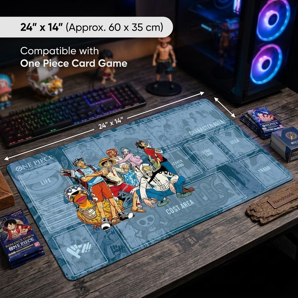 One Piece TCG Playmat with Zones, Custom Anime Card Game Mat, Straw Hat Crew Gaming Desk Mat, Monkey D Luffy Zoro Sanji TCG Playmat, Gift