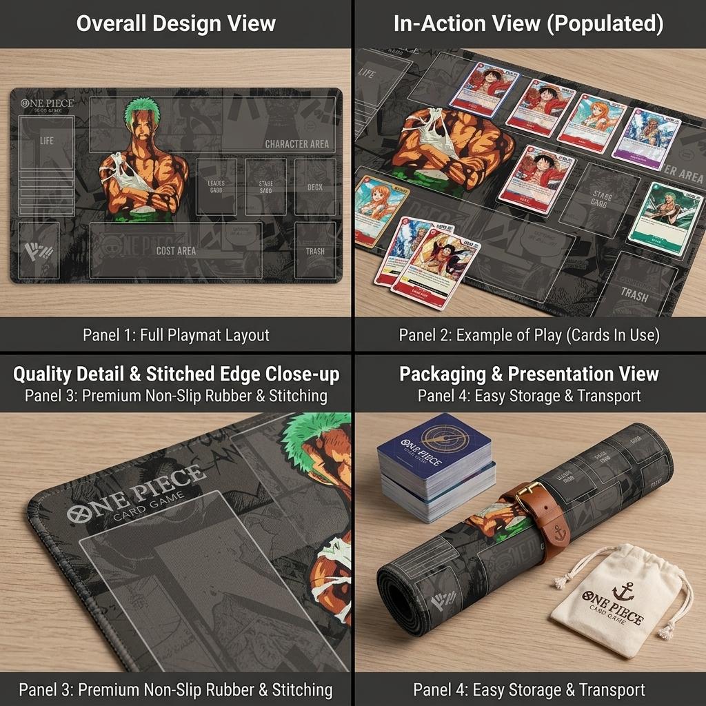 One Piece Card Game Playmat - Roronoa Zoro Nothing Happened Manga Style TCG Play Mat - Anime Trading Card Game Desk Mat & Mousepad