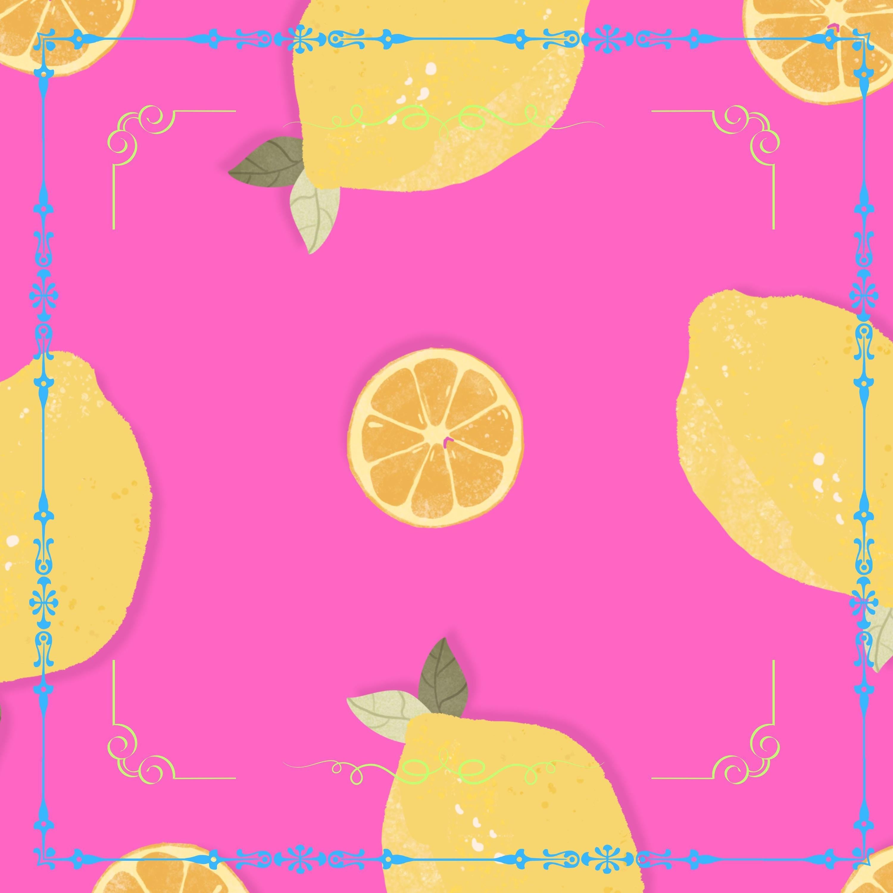 Lemon and Orange Mahjong Mat | Pink Lemon Orange Slices Design | Mahjong Mat Available in Multiple Sizes