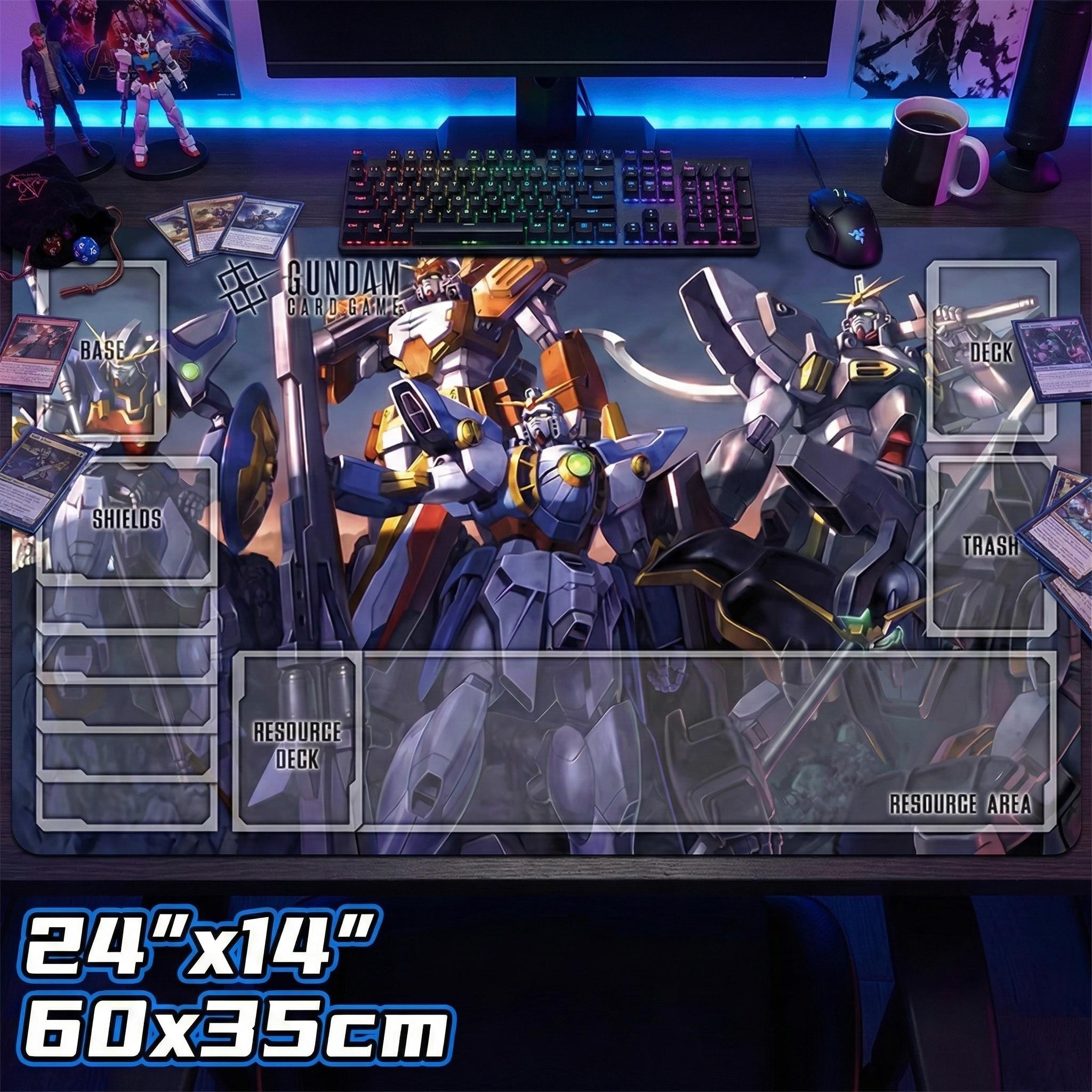 Gundam Card Game Playmat with Zones - 24x14" Gundam Wing TCG Card Mat & Desk Mat - Non-Slip Rubber Base GCG Gaming Accessory Gift for Fans