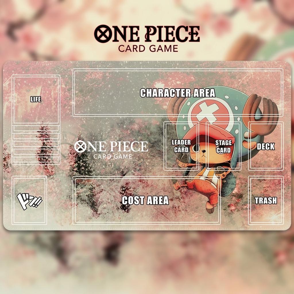 Tony Tony Chopper Playmat with Zones for One Piece TCG, Winter Cherry Blossom TCG Desk Mat, Custom Anime Trading Card Game Play Mat