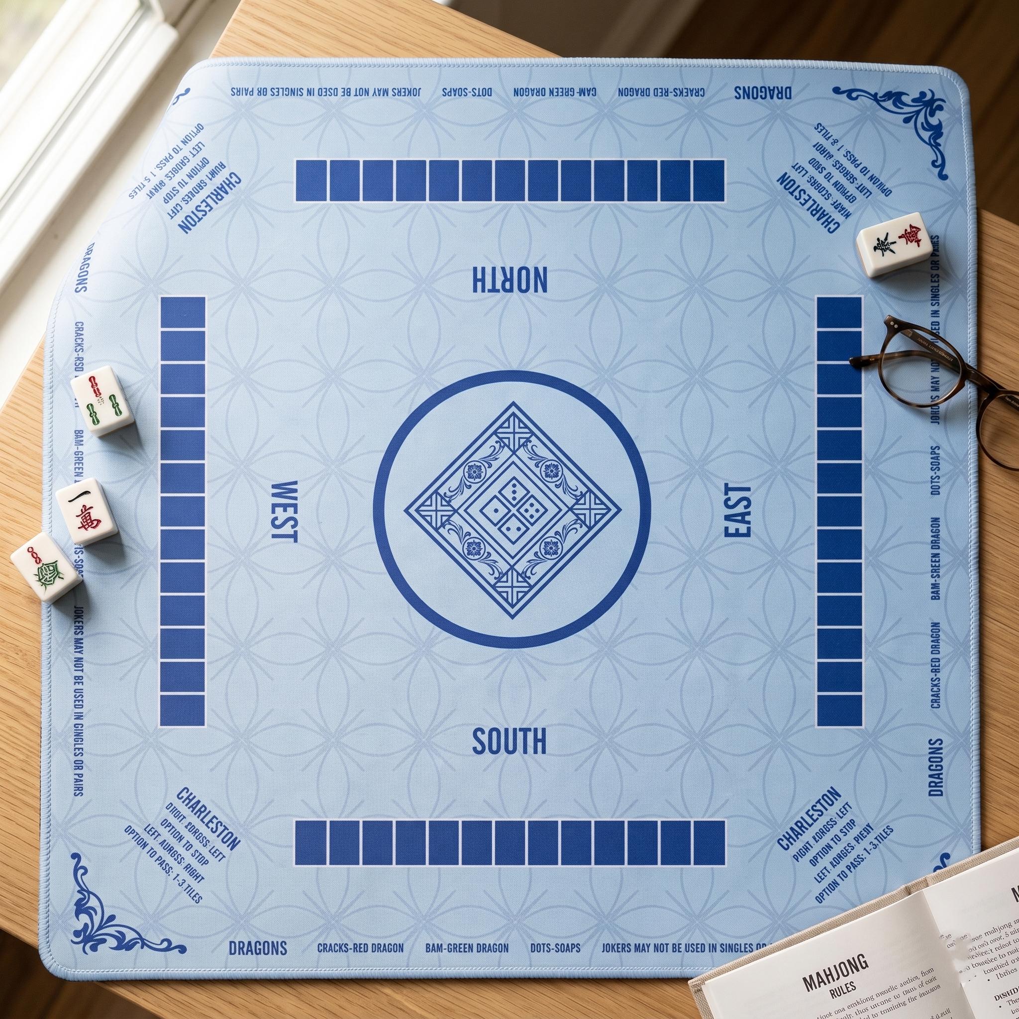 Light Blue Mahjong Mat with Instructions