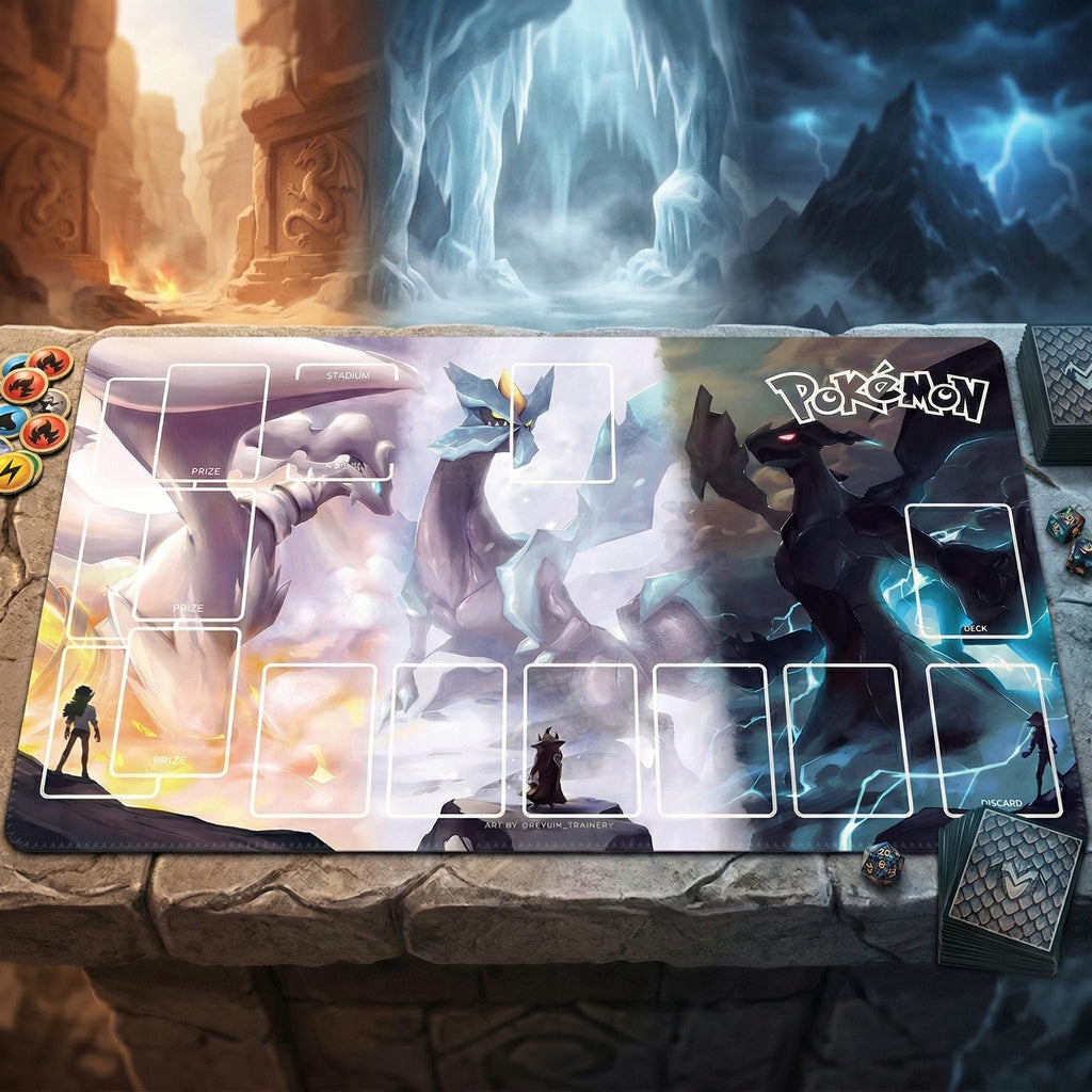 Pokemon Playmat | PTCG Card Game Mat | Reshiram Kyurem Zekrom Pokemon Playmat | 24x14" inches