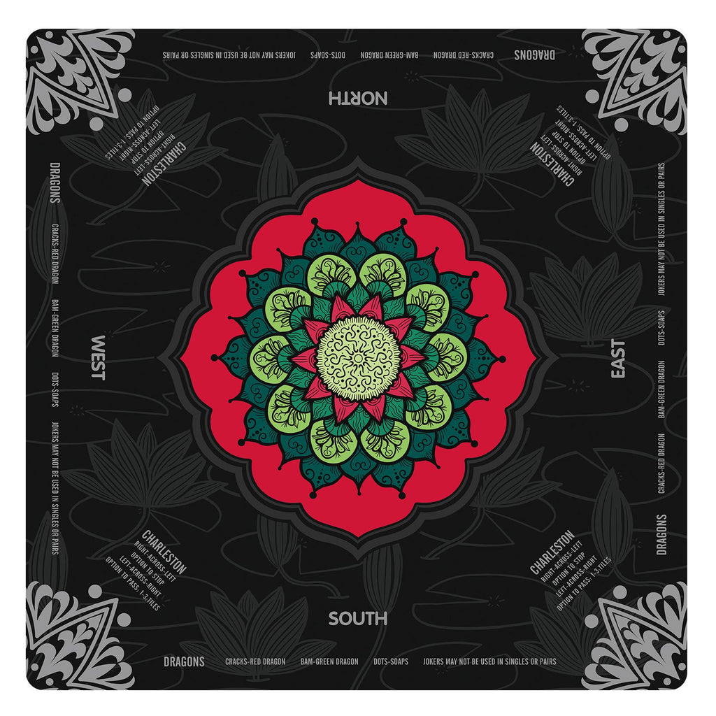 Lotus Flower Mandala Mahjong Mat with Instructions, NMJL Play Mat with Charleston Rules, Mahjong Accessories