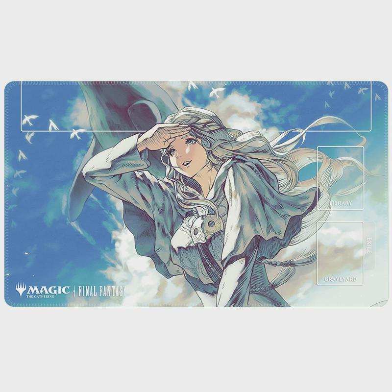 Final Fantasy x MTG Playmat - Anime Girl & Whale Sky Art - 24 x 14" Standard Size Mat with Card Zones - Magic The Gathering Gift for Gamers