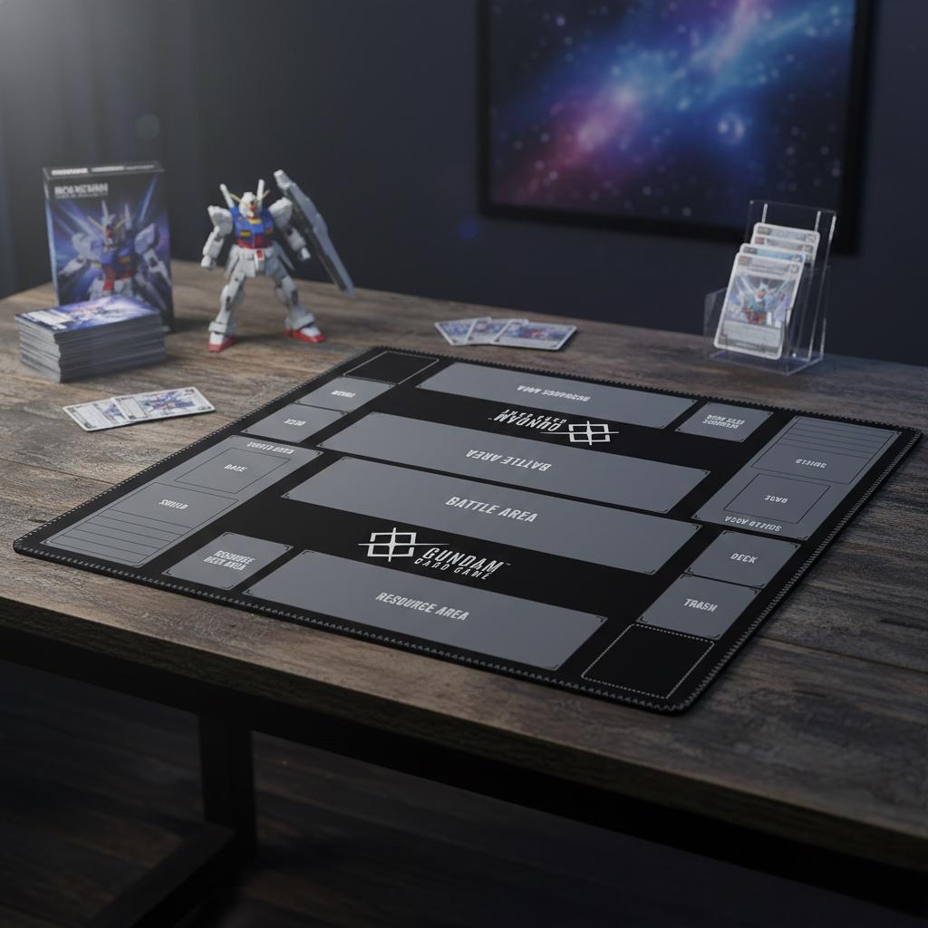 Gundam Card Game 2 Player Playmat, Duo Battle Mat with Zones, Large 24x24 TCG Desk Mat, Professional Two Player Layout, Anime Card Game Mat